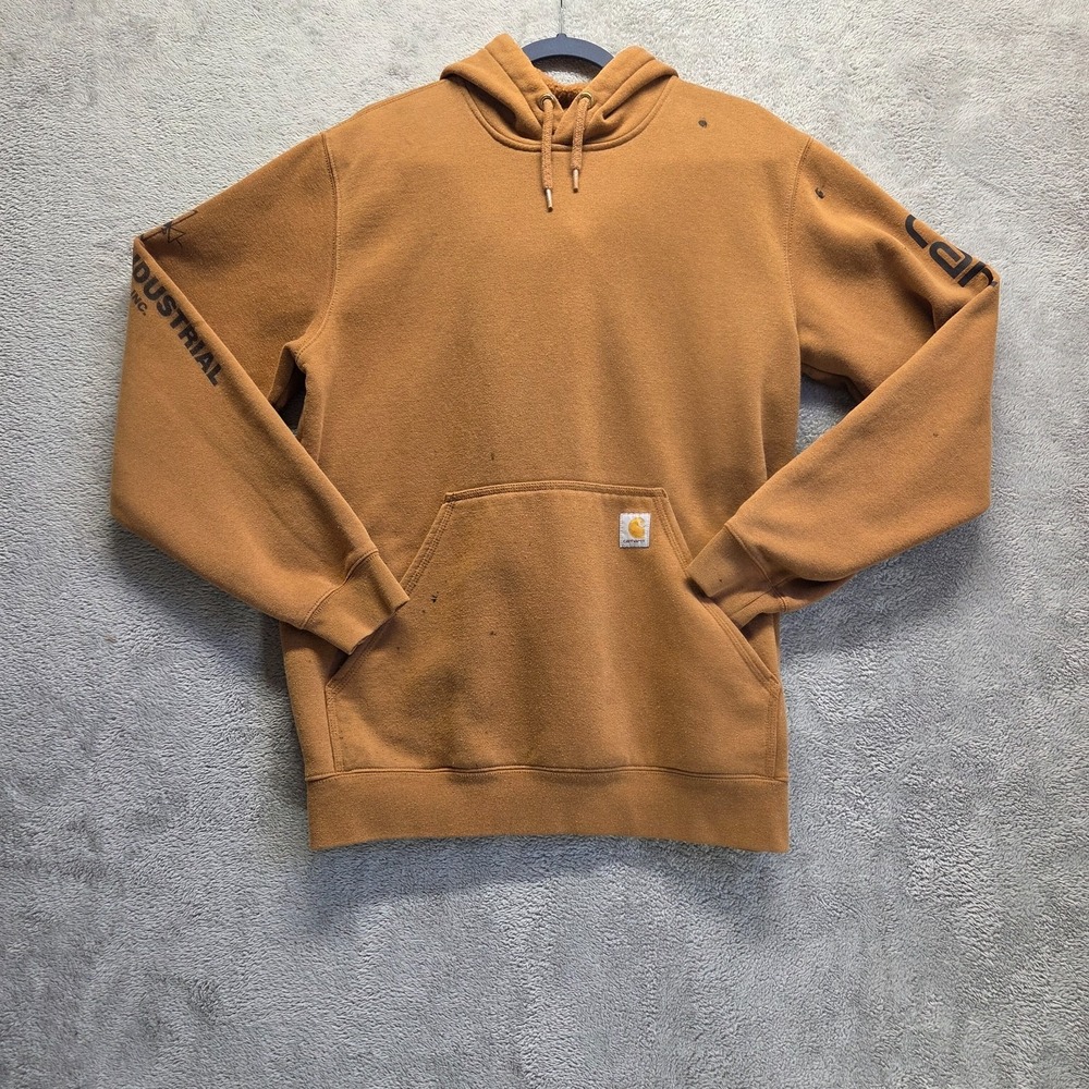 Carhartt Sweatshirt Mens Medium Brown Hooded Long Sleeve Loose Fit Workwear